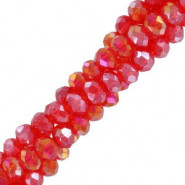 Abalorios de vidrio rondelle Facetados 3x2mm - Rojo carmesí-revestimiento pearl shine